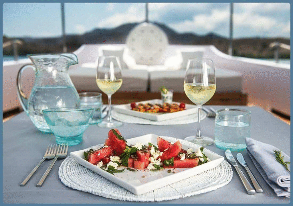 Luxury dining onboard ALEXA Private Cruises